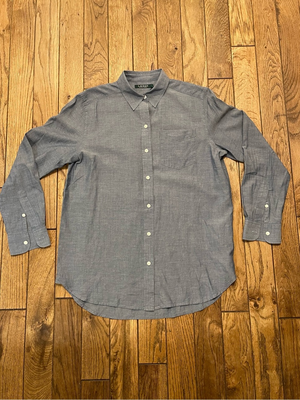 Lauren Ralph Lauren Long Sleeve Cotton Chambray Shirt - Size S (Grey /Blue Wash)